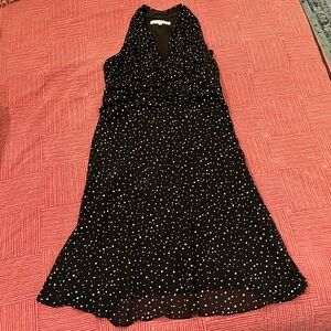 Evan Picone Black / White Dotted lined Midi Dress